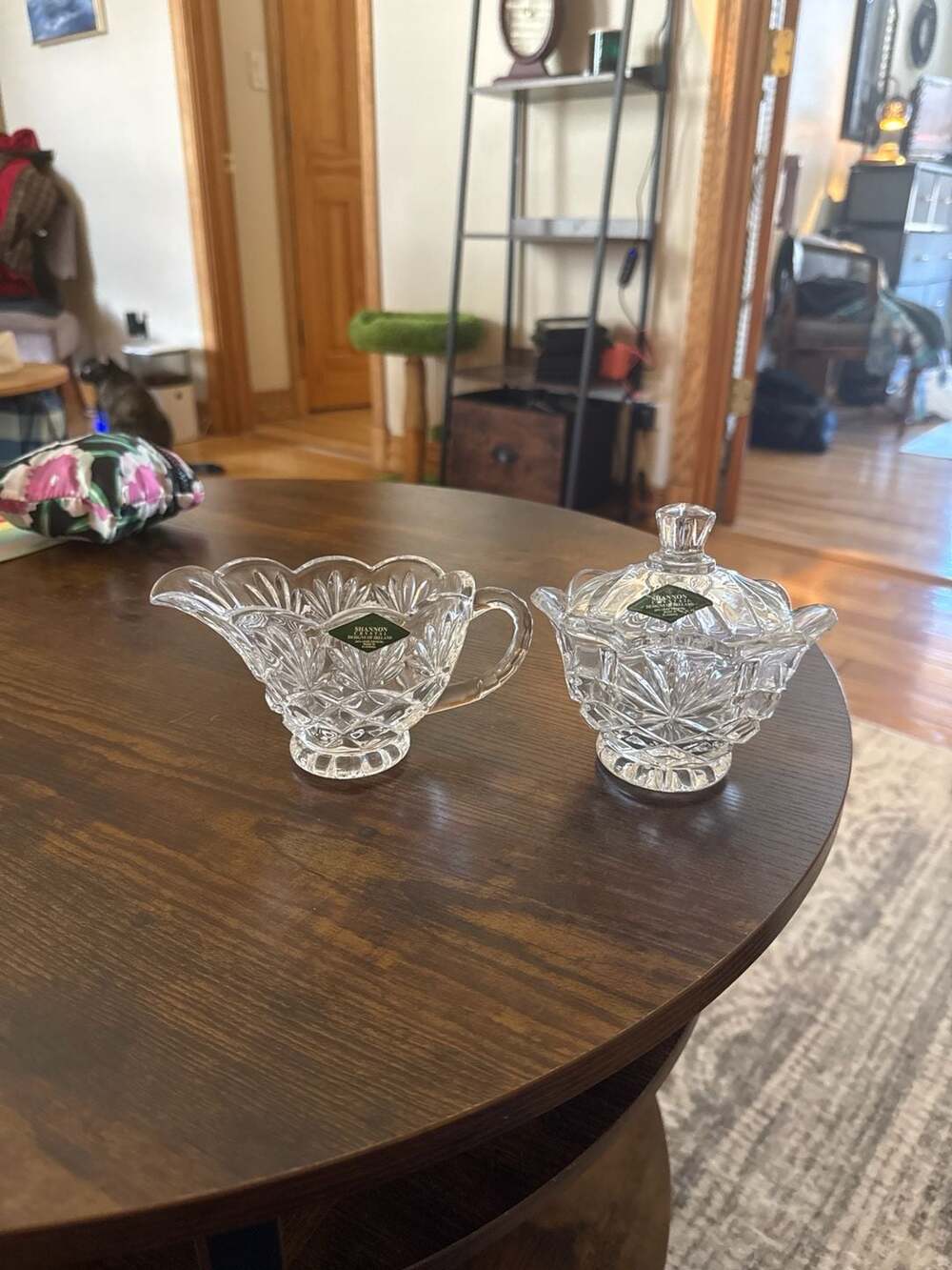 Shannon Crystal Designs of Ireland 24% Lead Crystal Creamer and Lidded Sugar Bow